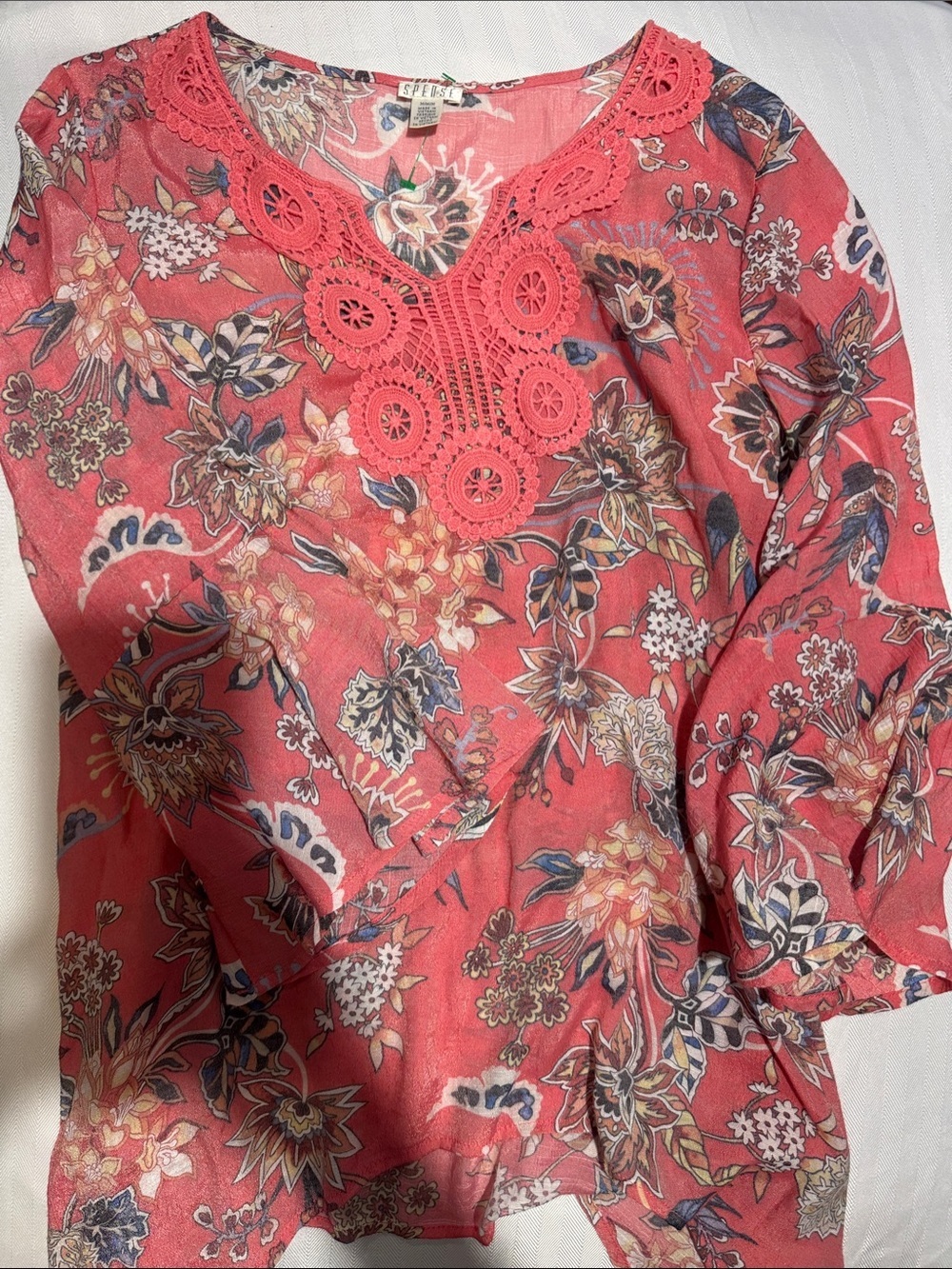 Spense Coral Floral Crochet-Trim Tunic